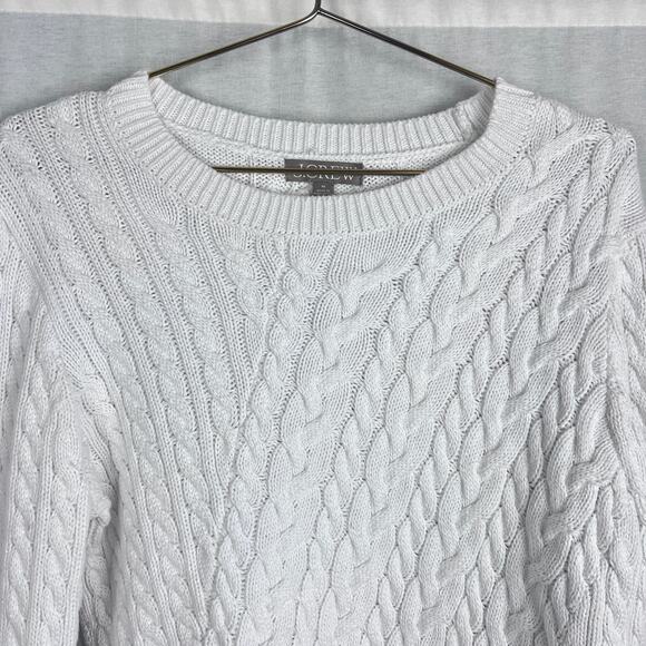 J. Crew Sweater Diagonal Cable Knit Pullover White Fisherman Preppy Equestrian - Picture 2 of 5